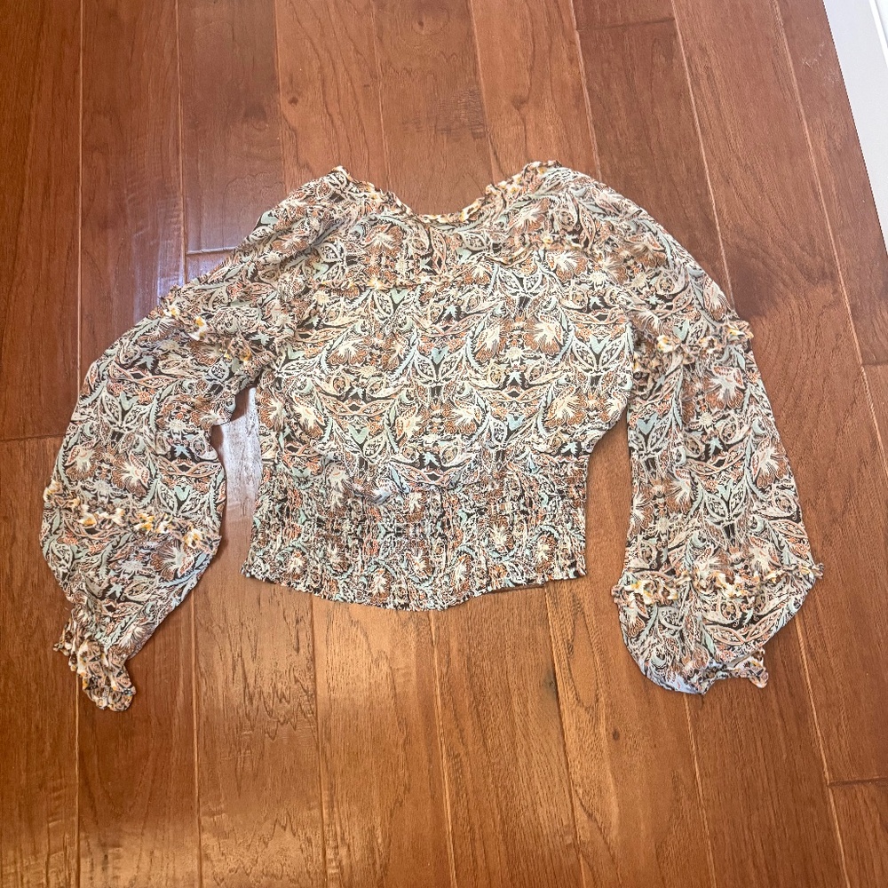 Anthropologie Crop Top Blouse Peasant Surplice V-neck Long Sleeve Boho Small